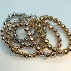 Mixed Metal Beaded Stretch Bracelet Set - Gold, Rose Gold, Silver